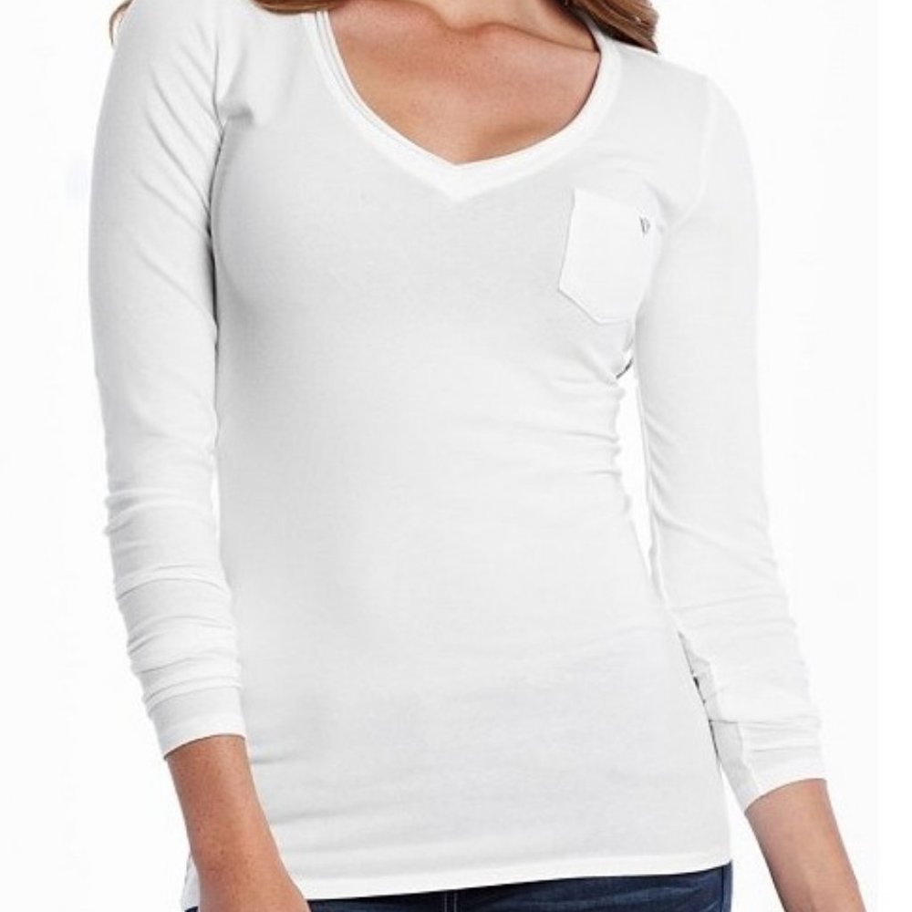 NWT Guess Solarte Slim Fit Vneck Long Sleeve Shirt